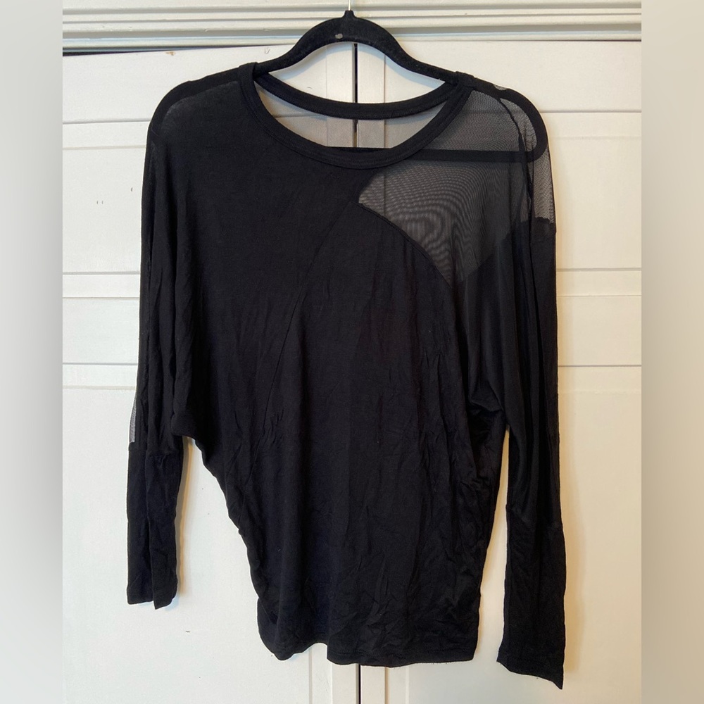 Love Culture Black Asymmetrical Sheer Sleeve Crew Neck Top Edgy Early 2010s
